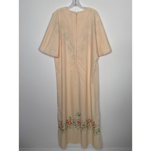 Vintage Leandra Embroidered Floral Caftan peach Dress flutter sleeves medium - Picture 7 of 16